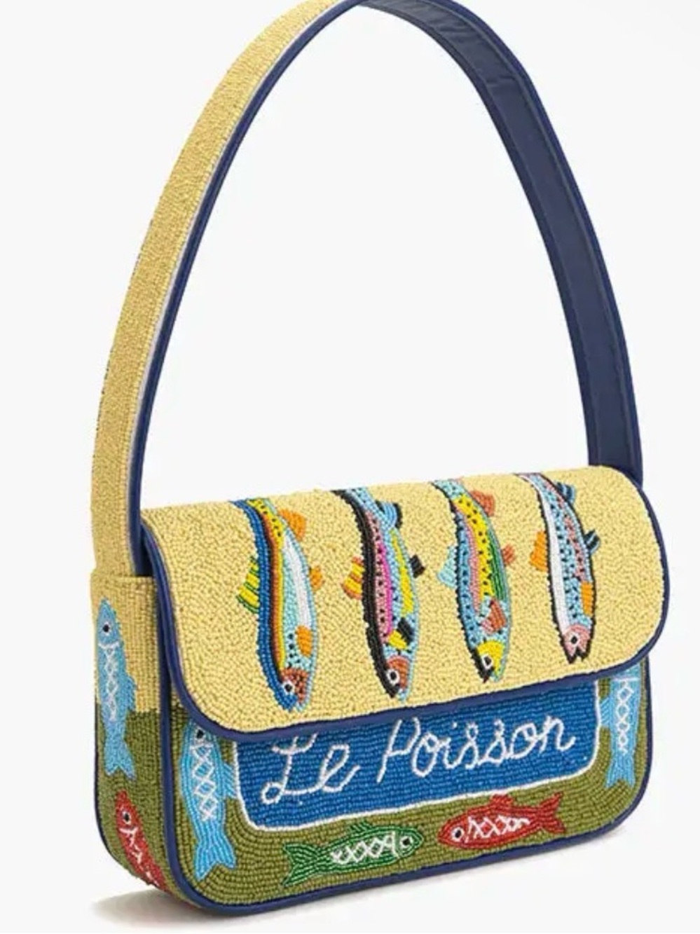 America & Beyond Le Poisson Beaded Fish tails Shoulder Bag - Yellow & Blue NWT